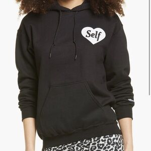 Petals and Peacocks Black Self Heart Hoodie